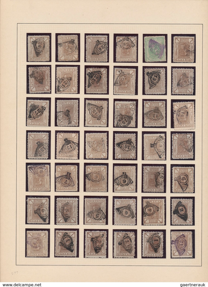 27870 Rumänien: 1893, 1 B. Hellbraun, Ca. 230 Exemplaren Mit POSTHORN-NUMMERNSTEMPEL Von Nr. "1" Bis "165" - Lettres & Documents