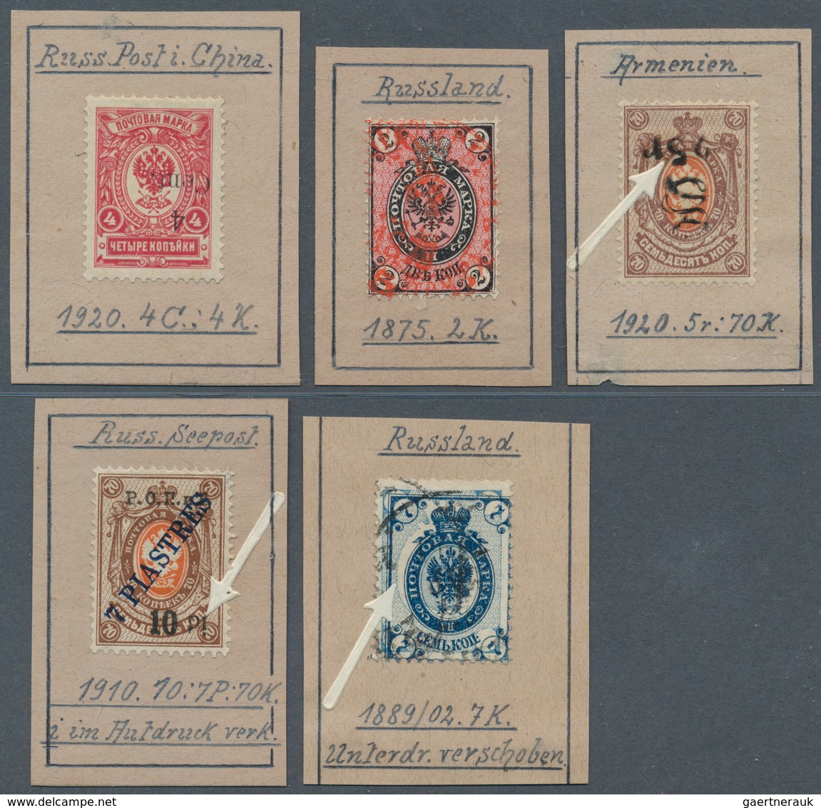 27907 Russland: 1865/1930 (ca.), Russia/Area, Specialised Assortment Of 39 Stamps Showing Varieties/specia - Neufs