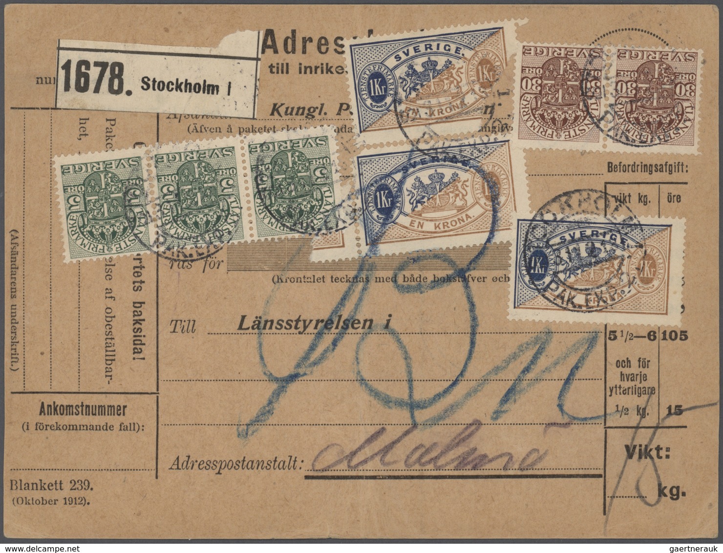 27966 Schweden: 1850/1960 (ca) Ungefähr 460 Belege - Größtenteils Bedarf, Viele Briefe, Formulare, ... Ab - Neufs