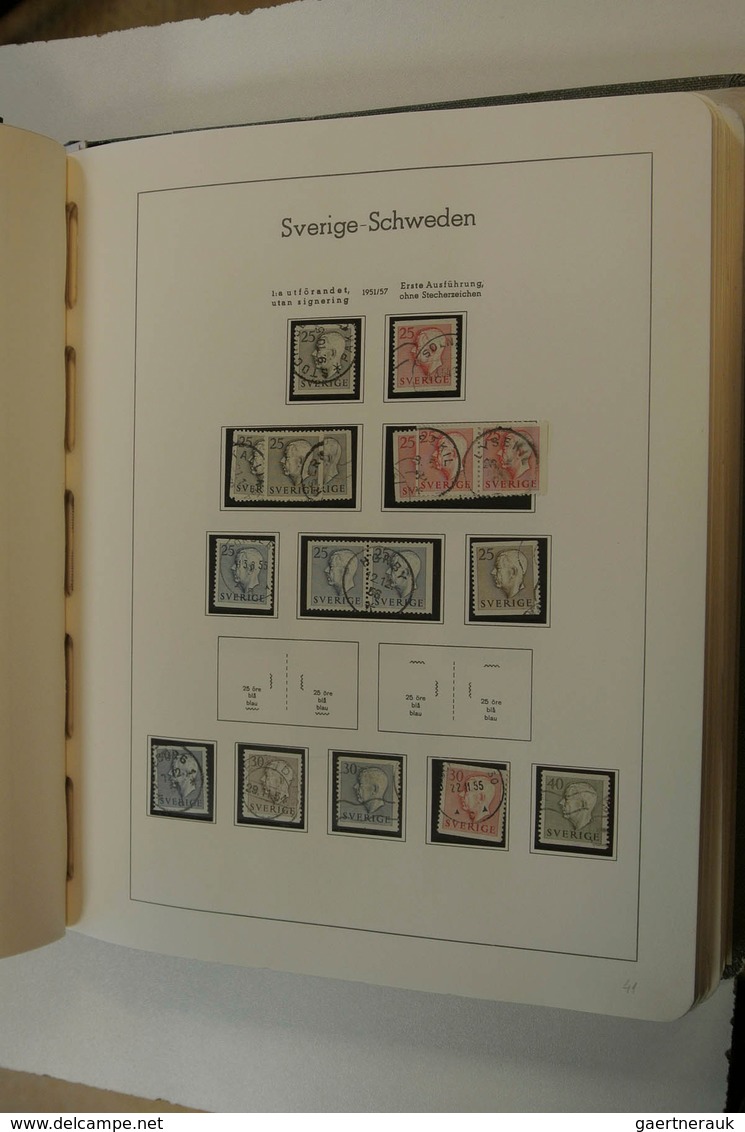 27968 Schweden: 1855/1980: Well filled, used collection Sweden 1855-1980 in 2 Leuchtturm albums. Collectio