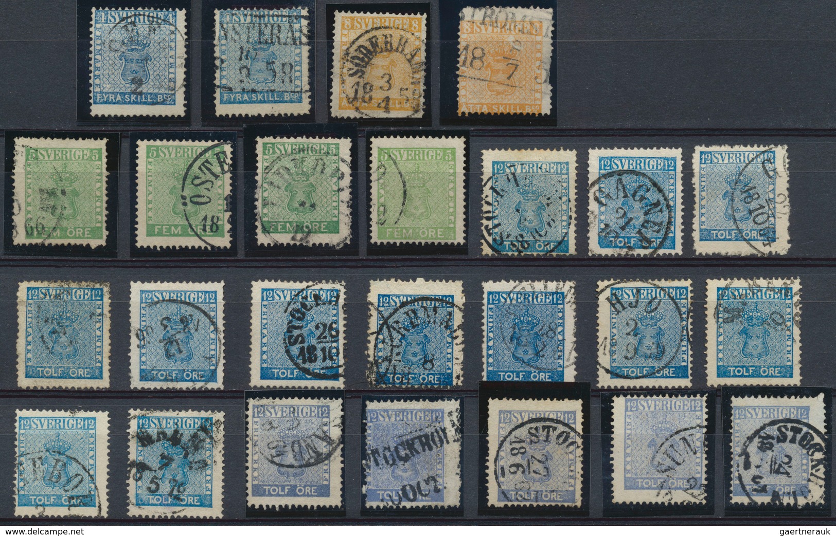 27974 Schweden: 1855/1870 (ca.), Used Assortment Of 38 Stamps And One Cover, Varied Condition, Incl. Two C - Neufs