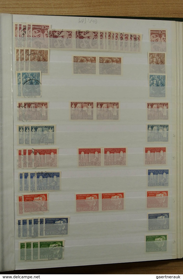 27975 Schweden: 1855-2001. Very extensive, MNH, mint hinged and used stock Sweden 1855-2001 in 4 stockbook