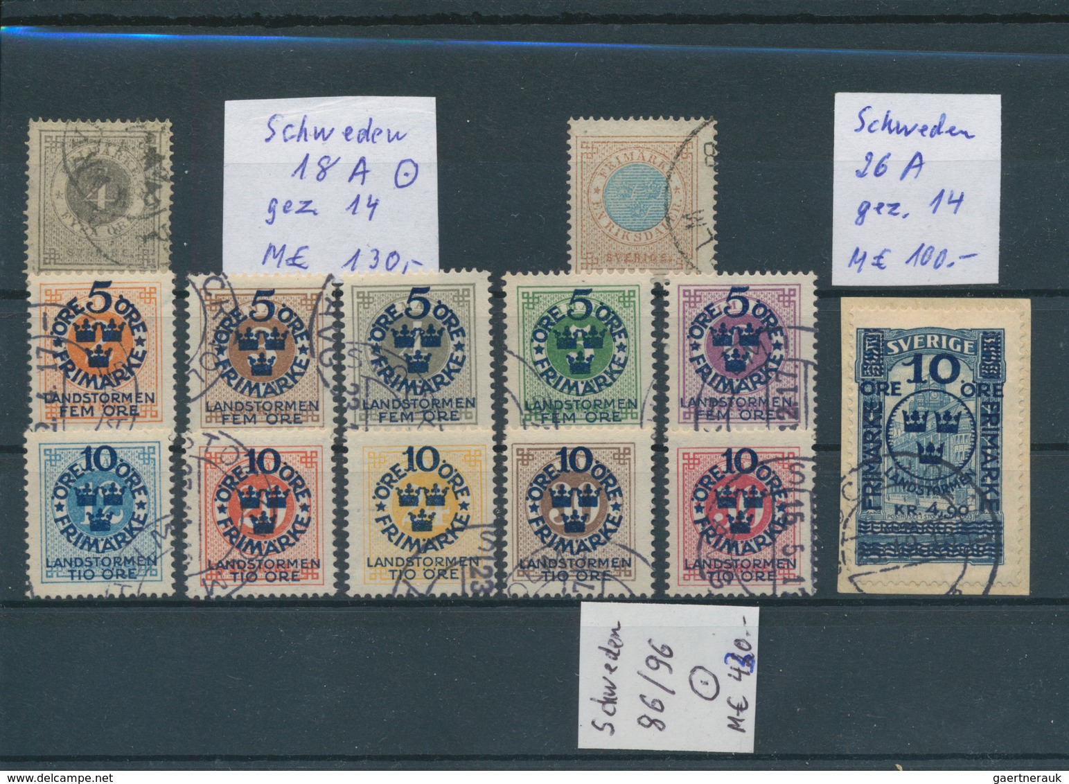 27982 Schweden: 1872/1916, Lot Of Used Stamps: Michel Nos. 18 A, 26 A, 86/96 (Landstorm Set). Michel Cat.v - Nuovi