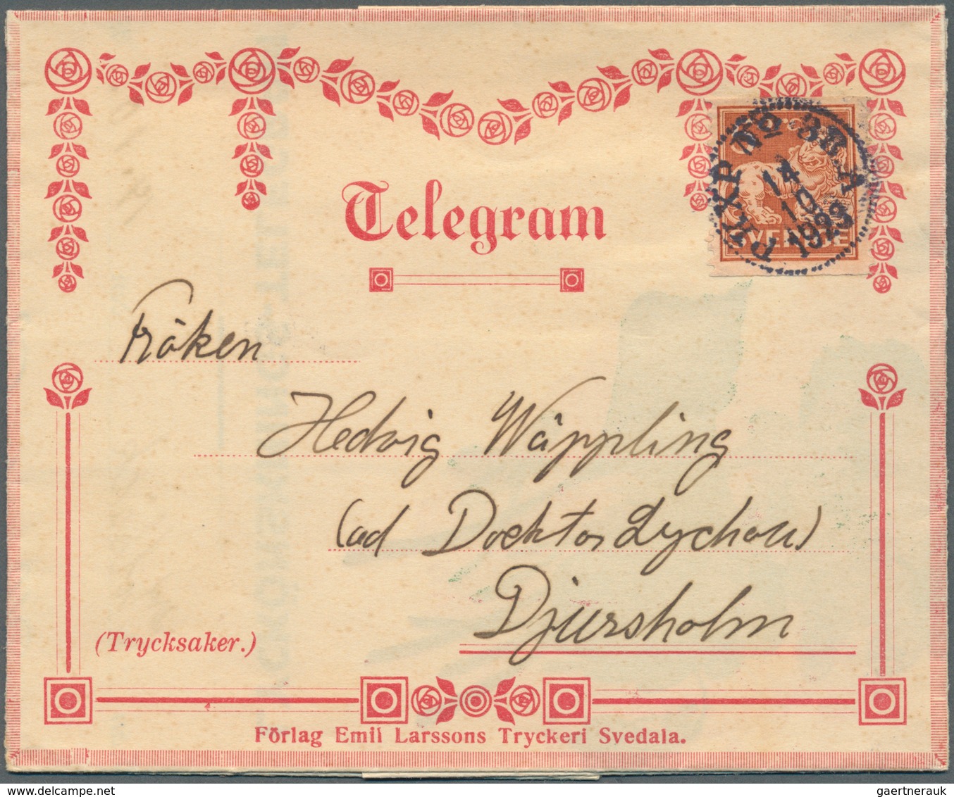 27986 Schweden: 1892/1961, Partie Mit Neun Frankierten Telegramm-Umschlägen, Gratulations-Telegramme (Brie - Neufs