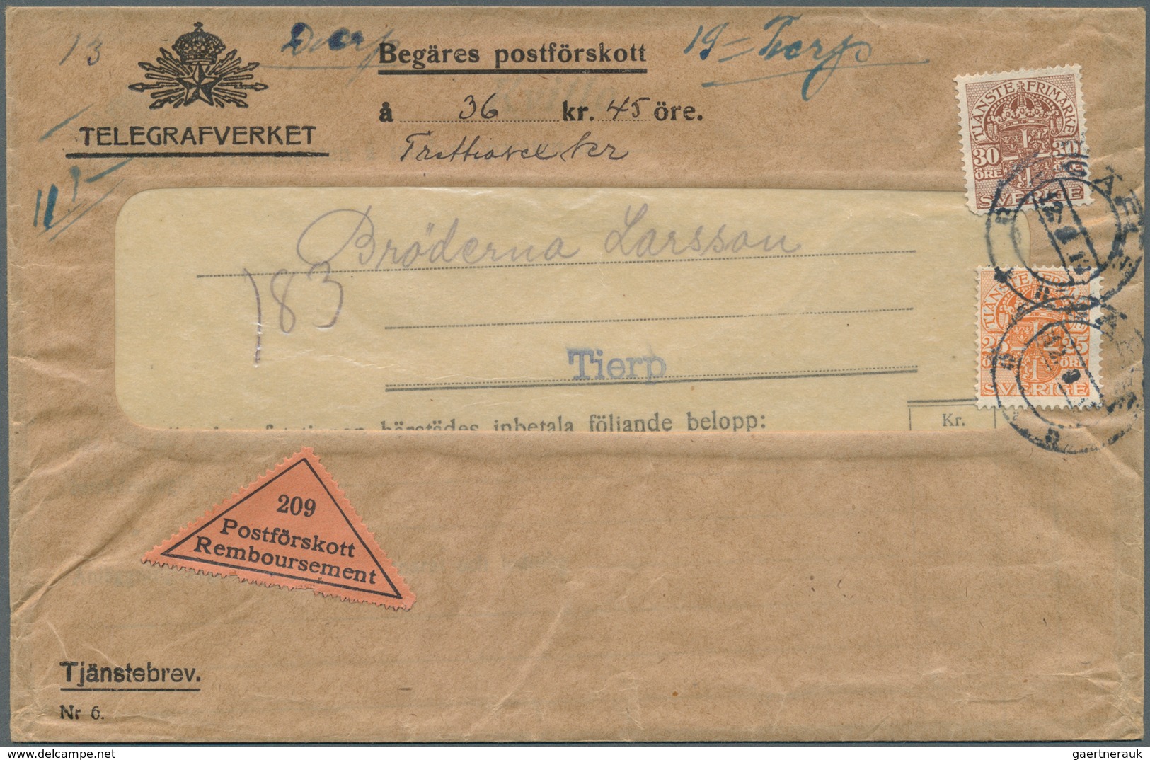 27986 Schweden: 1892/1961, Partie Mit Neun Frankierten Telegramm-Umschlägen, Gratulations-Telegramme (Brie - Neufs