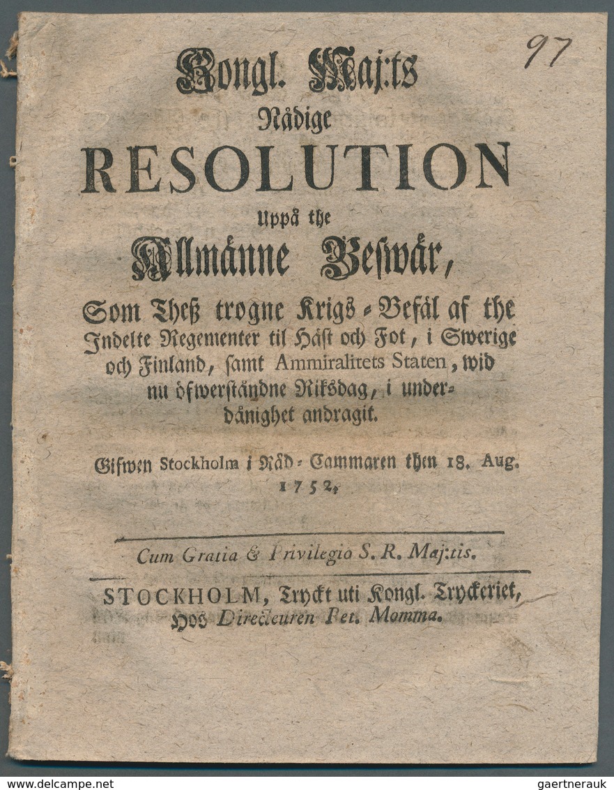 28007 Schweden - Besonderheiten: 1752/1999, 26 Verordnungen, "CIRCULAIRE-BREFE", "KUNDIDORELSE" U.ä., Teil - Autres & Non Classés