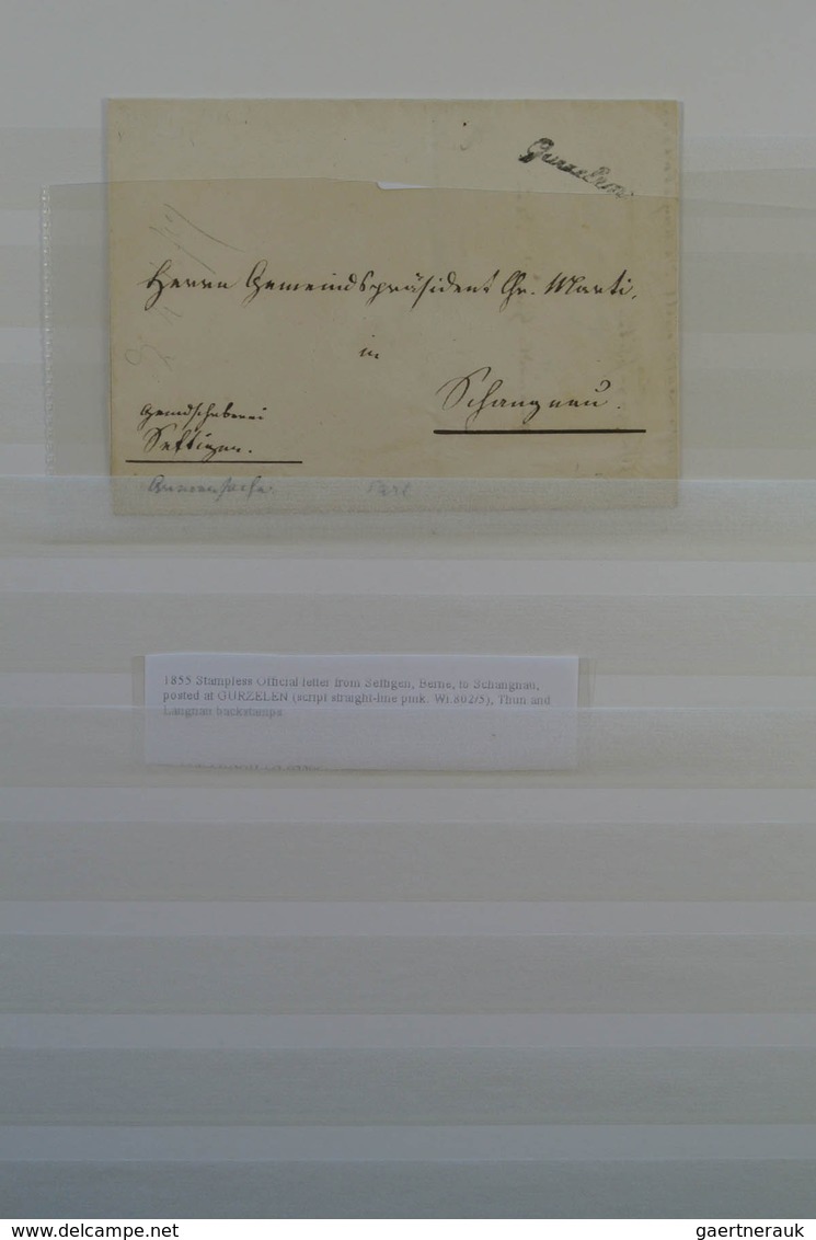 28010 Schweiz: 1826 (!) -1864: Lagerbuch mit 16 markenlosen klassischen Briefen aus der Schweiz, dabei int