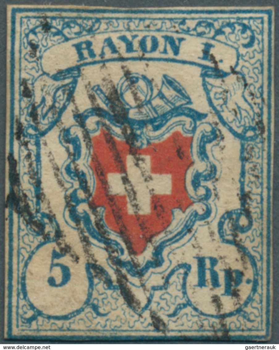 28031 Schweiz: 1851/1857, Kleines Lot Mit MiNr. 9 II Gest. (130,- ?) Sowie Vorderseite Mit Halbierter 5 Rp - Neufs