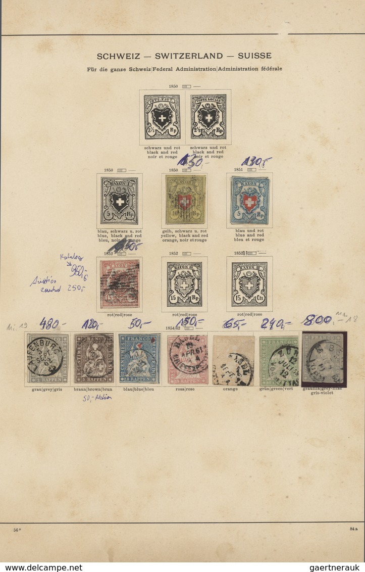 28037 Schweiz: 1854/1918, Meist Gestempelte Sammlung Auf Albumseiten, Dabei Bessere Frühe Ausgaben Wie Ray - Neufs