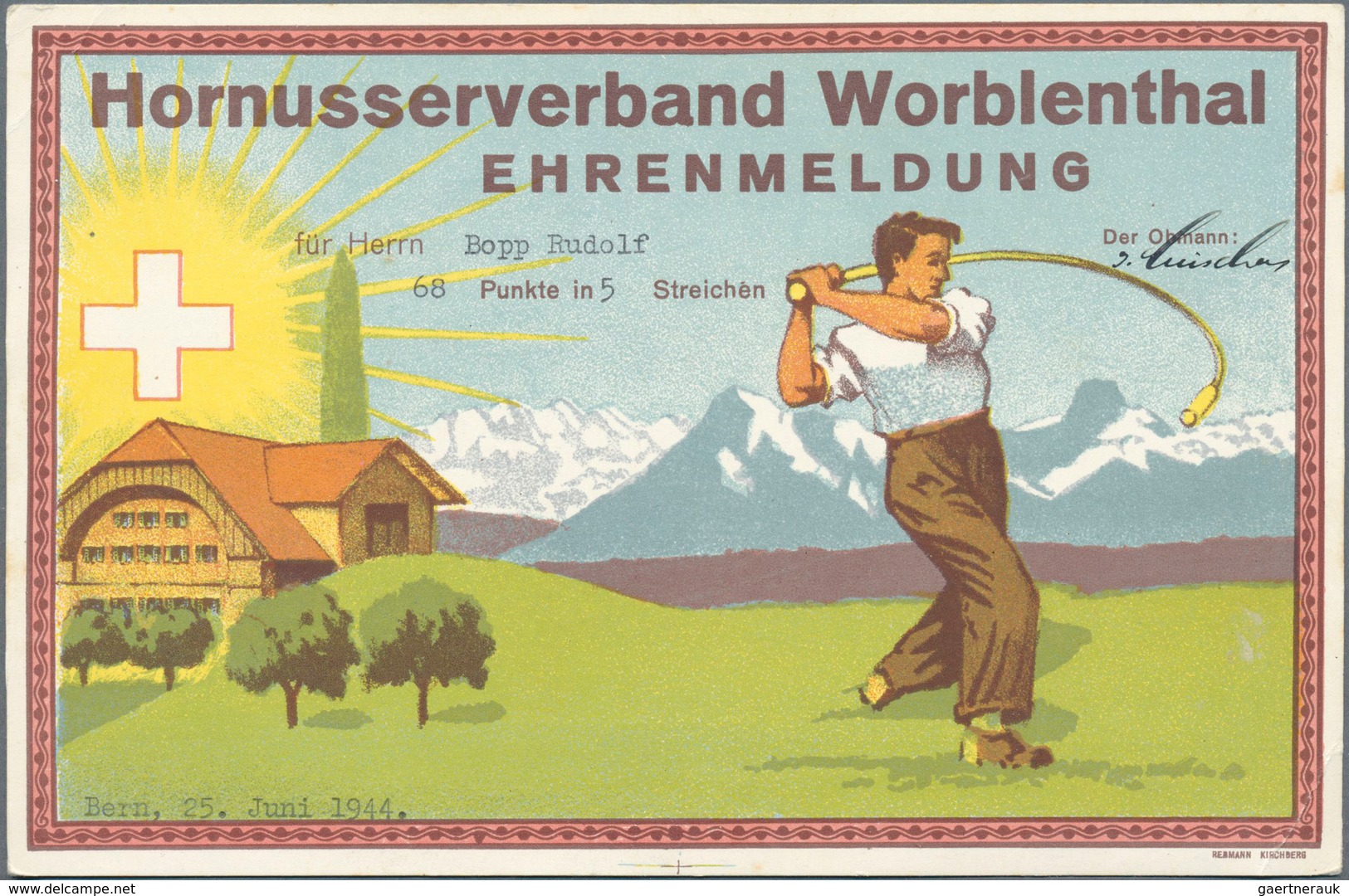 28055 Schweiz: 1898-1950, Schießsport: Über 40 "Ehrenmeldungen" Auf Graphisch Sehr Schön Gestalteten Karte - Neufs