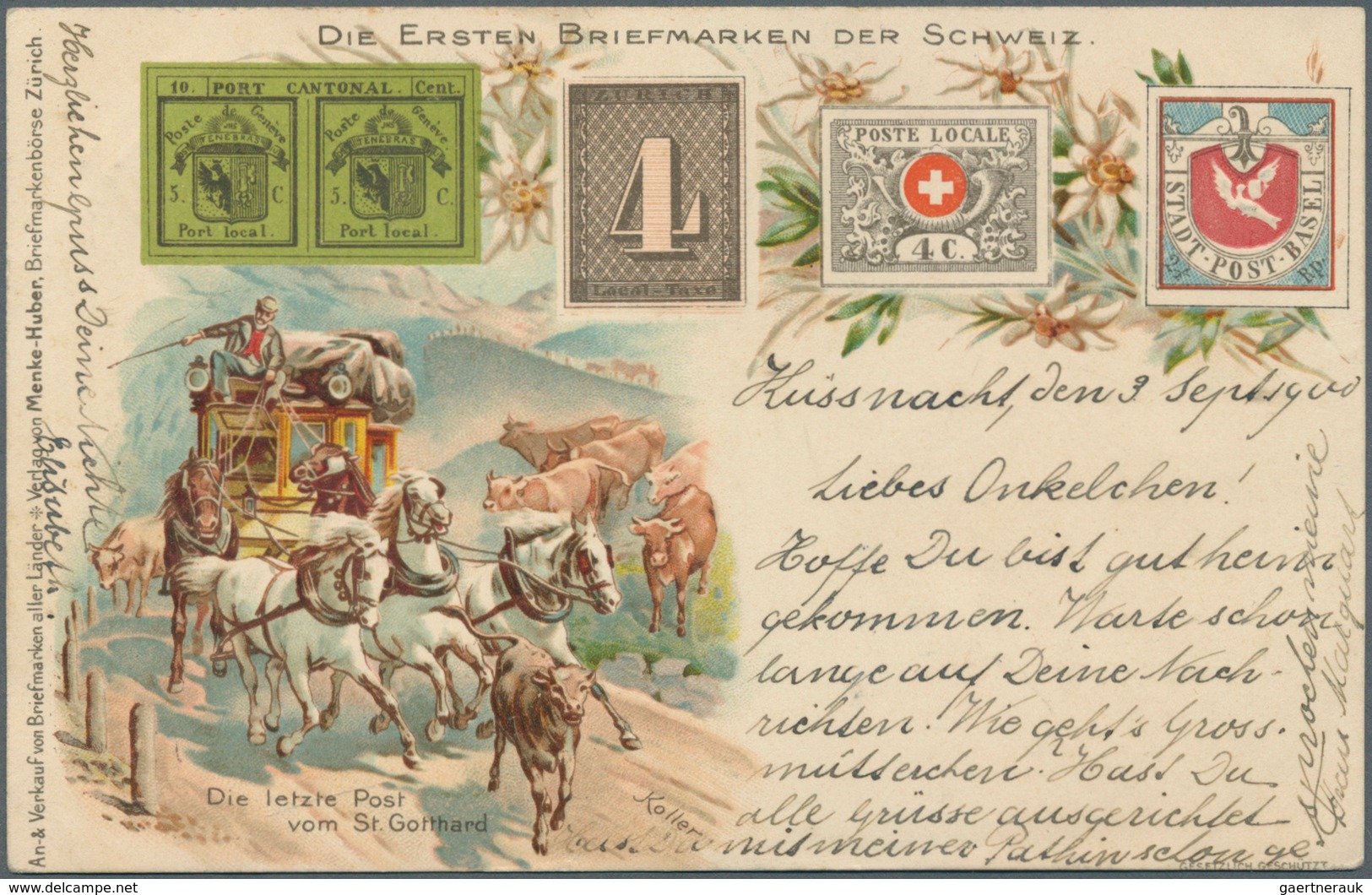 28061 Schweiz: 1900 Ca.: Fünf Verschiedene Ansichtskarten Mit Abbildungen Alter, Schweiz. Briefmarken Sowi - Neufs