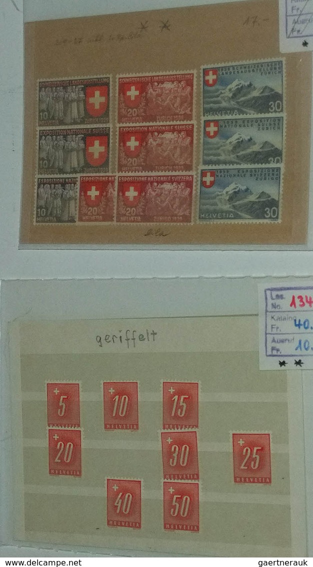 28063 Schweiz: ca. 1907-1963. Box with various material of Switzerland in albums, stockbooks, glassines, c