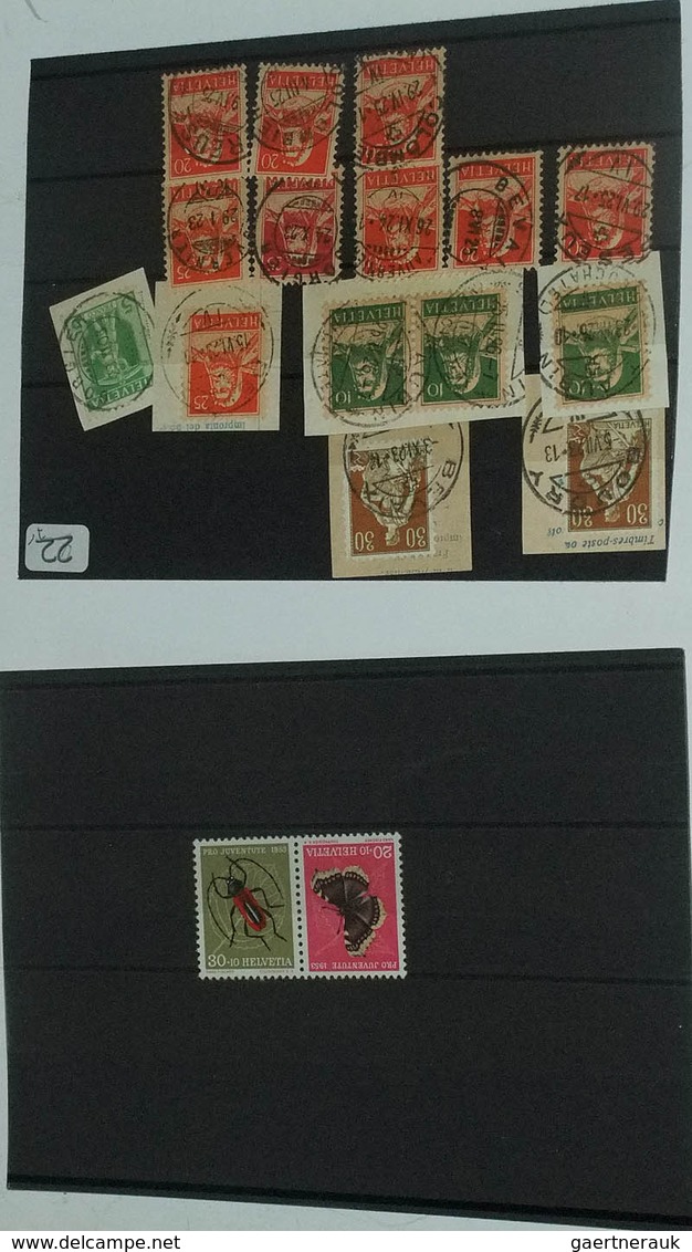 28063 Schweiz: ca. 1907-1963. Box with various material of Switzerland in albums, stockbooks, glassines, c