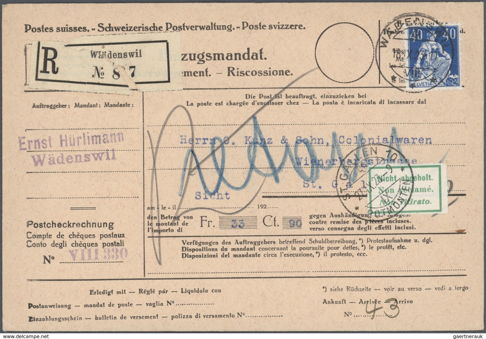 28084 Schweiz: 1920-40, Ca. 50 Belege Mit Vielen Versch. Frankaturen, Dabei R-Einzugsmandate, Pro Juventut - Neufs