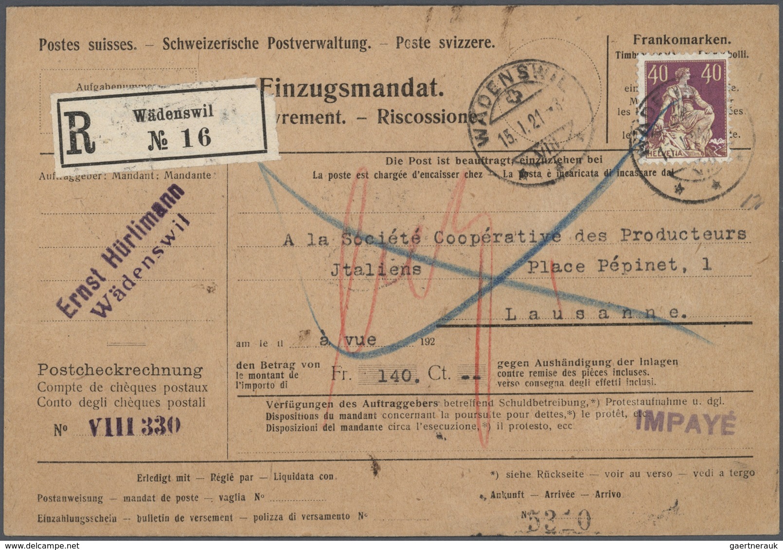 28084 Schweiz: 1920-40, Ca. 50 Belege Mit Vielen Versch. Frankaturen, Dabei R-Einzugsmandate, Pro Juventut - Neufs