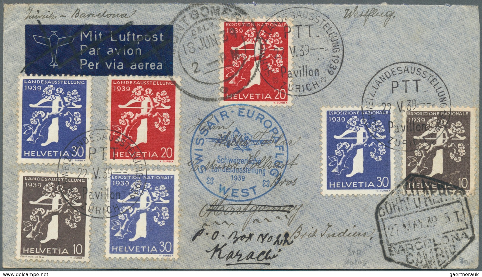 28088 Schweiz: 1929-39 Flugpost: Eine Zeppelinkarte 1929, Zwei Gebrauchte Flugpost-Bundesfeierpostkarten 2 - Neufs