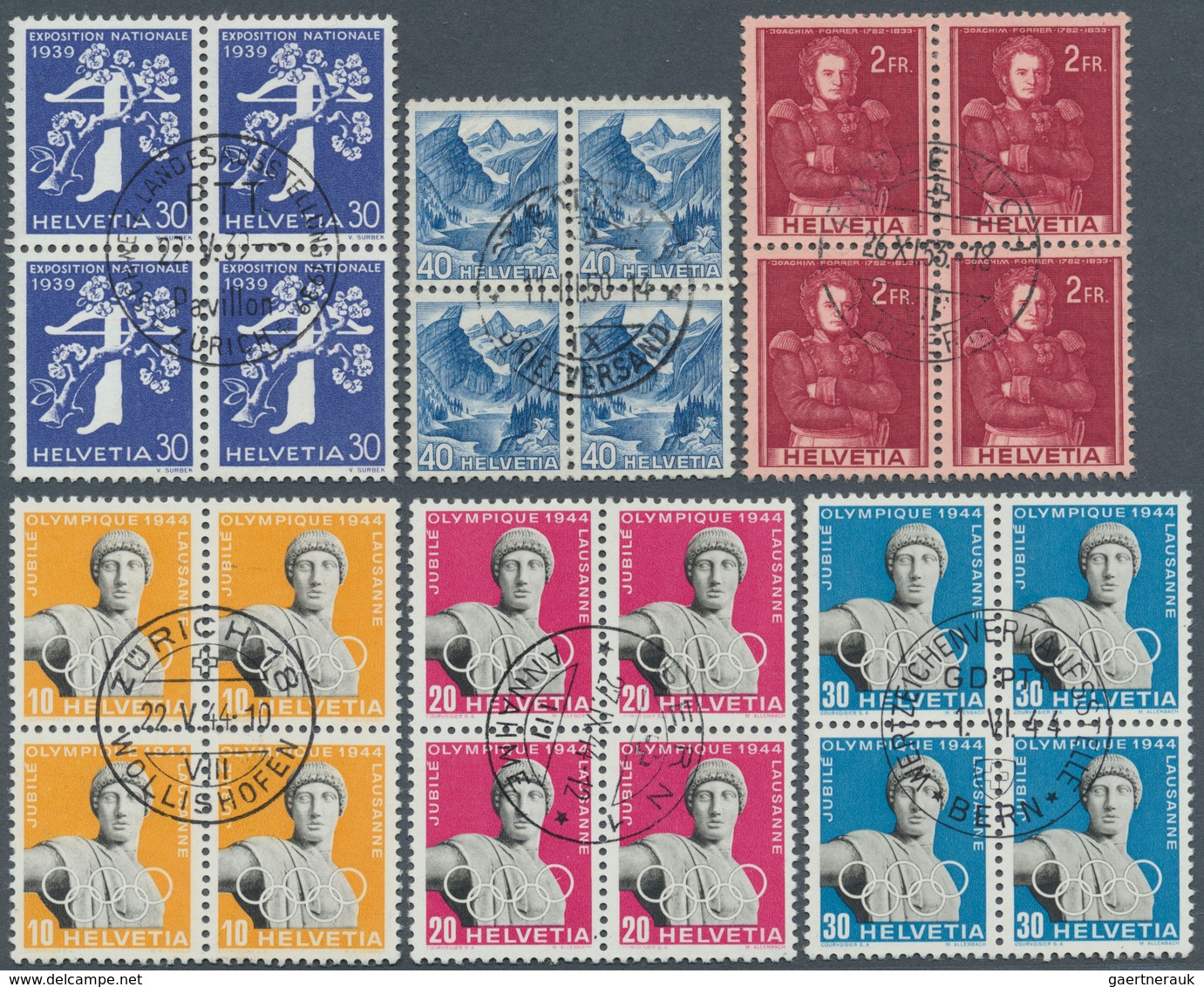 28092 Schweiz: 1937/1948, Sammlung Auf Blättern, Hauptwert Bei Den Zentrisch Gestempelten 4er-Blocks, Mit - Neufs