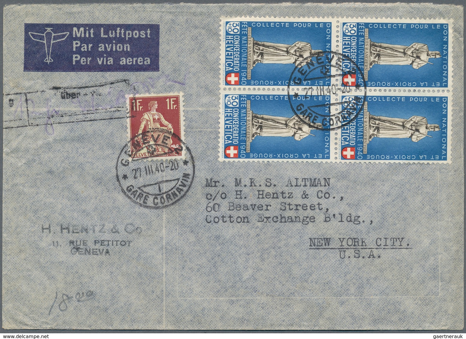 28102 Schweiz: 1940/60(ca.), Sehr schöner Posten von ca. 200 LuPo-Briefen aus einer Schweiz-USA Korrespond