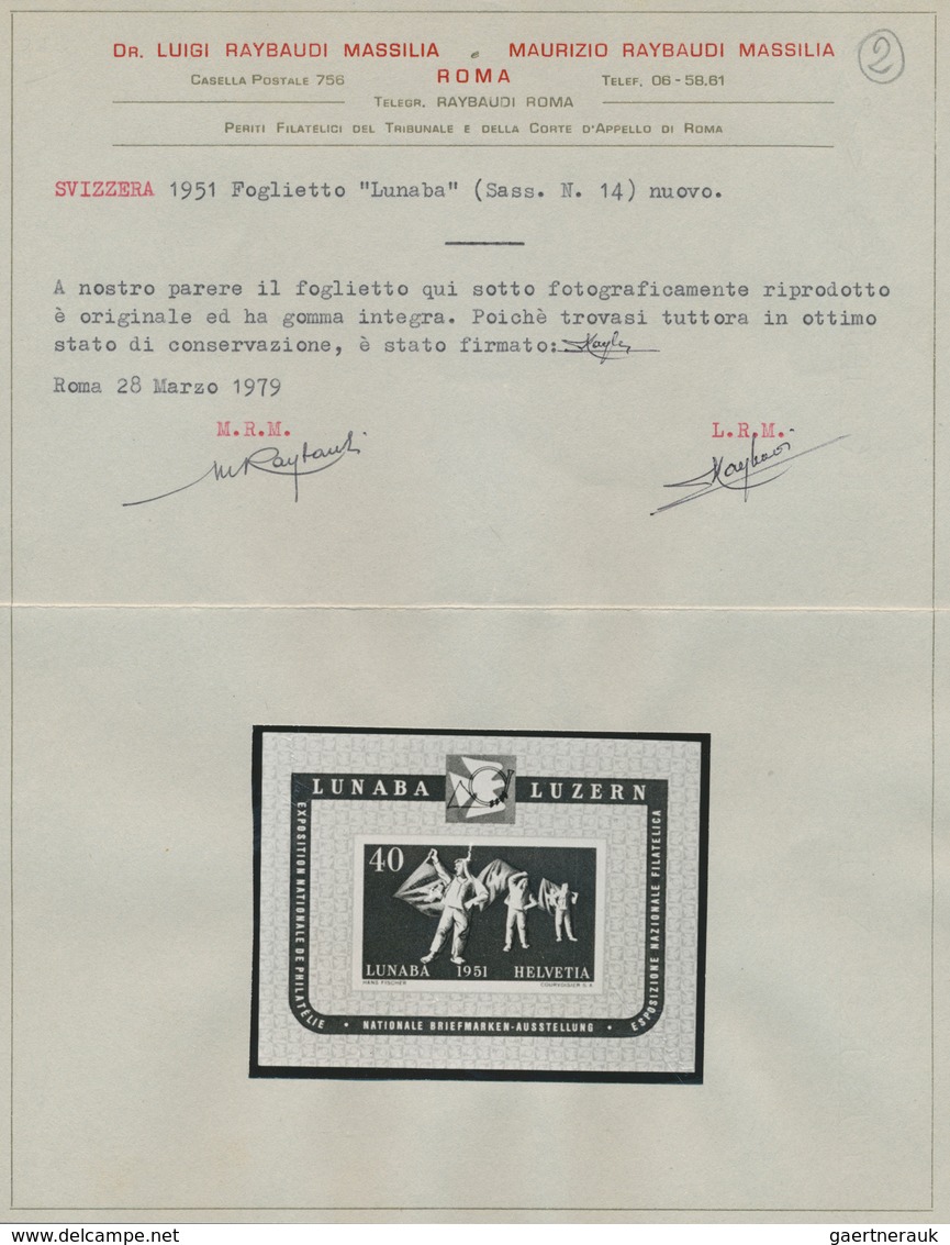 28113 Schweiz: 1951, Lunaba-Block per 8 mal, tadellos postfrisch, 7 mal signiert sowie Fotoattest, Mi. 2.0