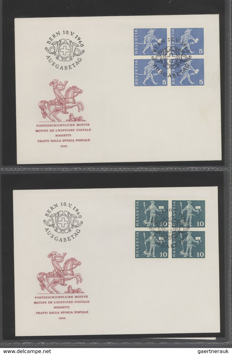 28116 Schweiz: 1960, Freimarken In Viererblocks, Komplett Auf Ersttagsbriefen. In Dieser Form Selten! (SBK - Neufs