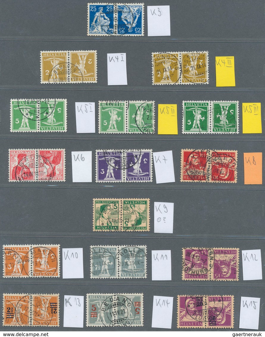 28136 Schweiz - Zusammendrucke: 1909-1982: Umfangreiche Sammlung Gestempelter Zusammendrucke, Dabei Kehrdr - Se-Tenant