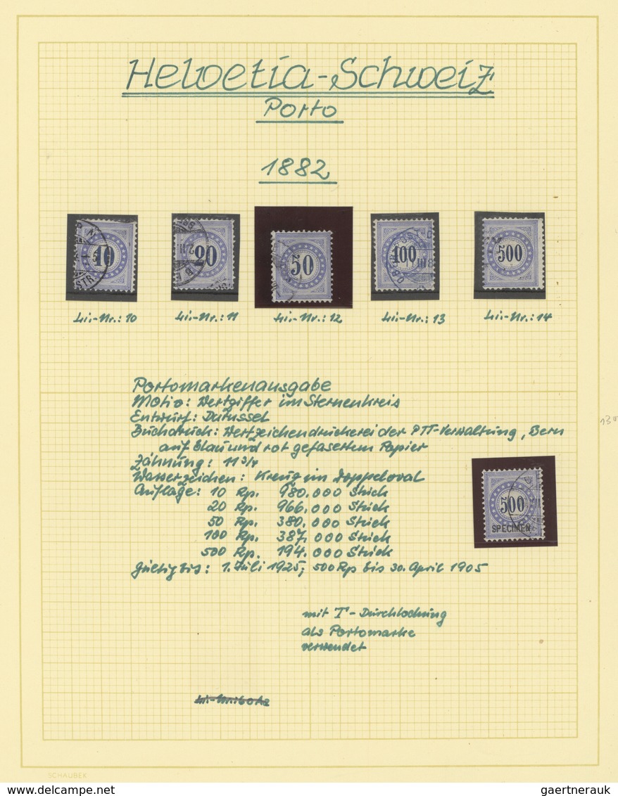 28143 Schweiz - Portomarken: 1868-1940 Ca.: Sammlungs- Und Doublettenpartie Der Porto-, Portofreiheits-, T - Taxe