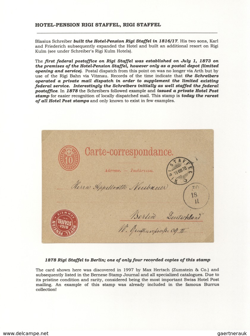 28168 Schweiz - Hotelpost: 1849-1900 ca.: Spezialsammlung der Hotelpost- und späteren Hotelmarken mit 87 B