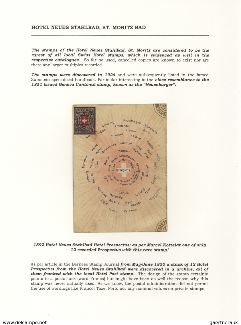 28168 Schweiz - Hotelpost: 1849-1900 ca.: Spezialsammlung der Hotelpost- und späteren Hotelmarken mit 87 B