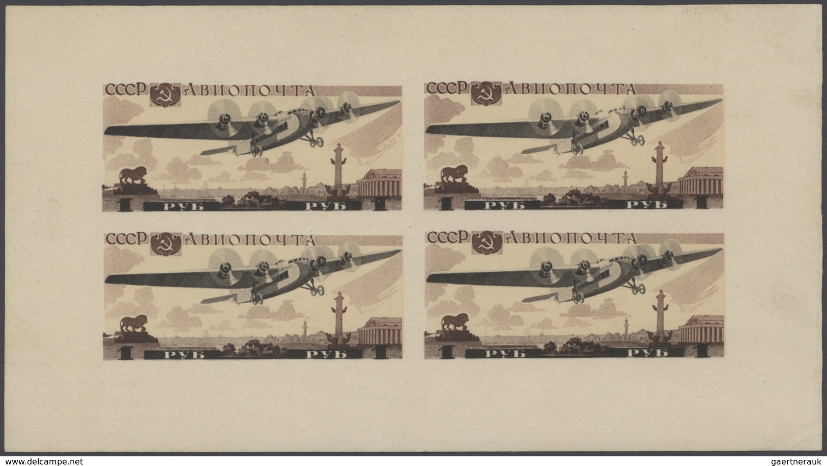28193 Sowjetunion: 1937, Airmail Exhibition Souvenir Sheet, Two Copies U/m And One Neatly Cancelled, Few S - Lettres & Documents