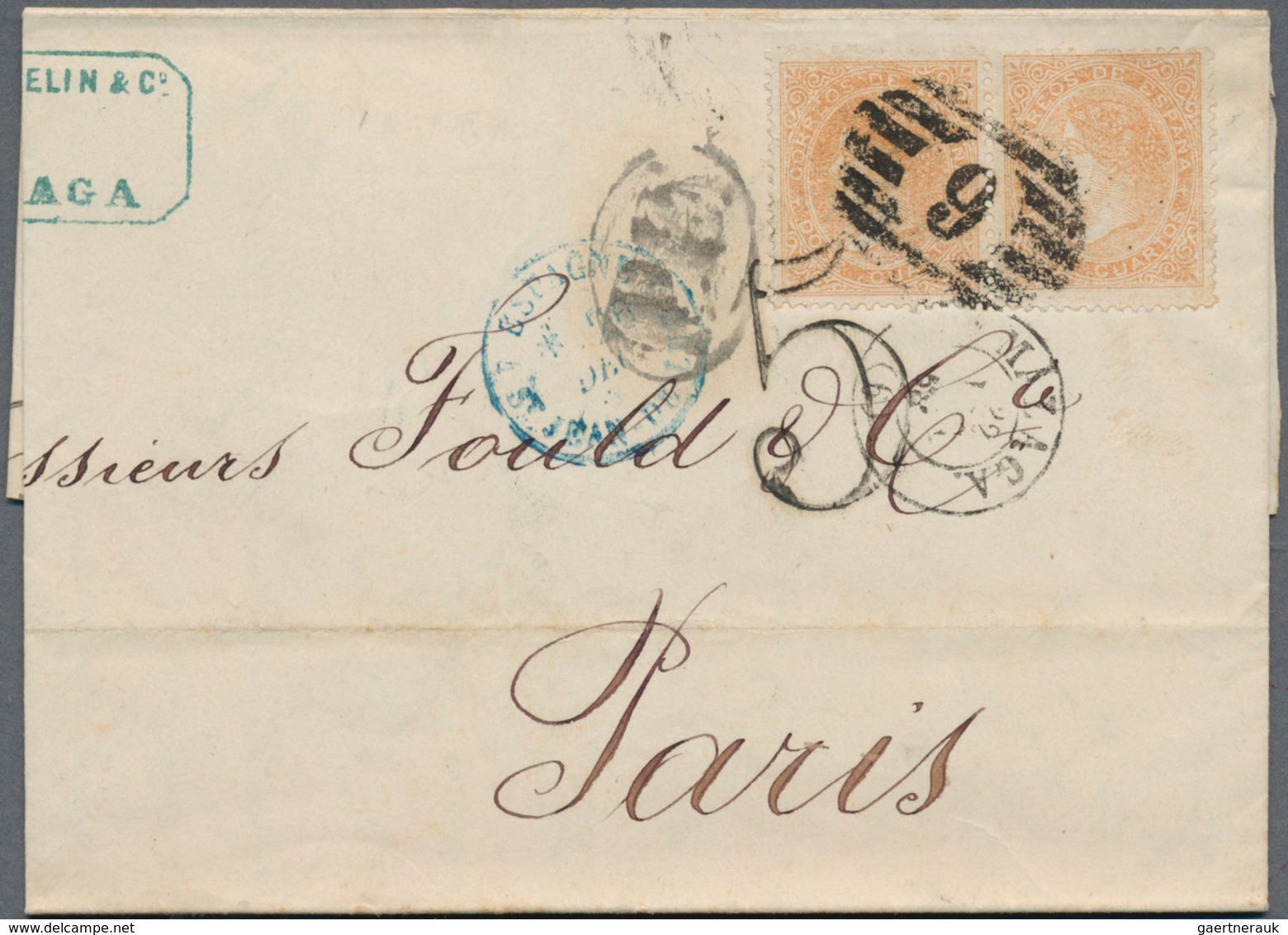 28249 Spanien: 1860/1880, Lot With 8 Franked Covers To Paris France, Comprising Mostly Single Frankings 12 - Oblitérés