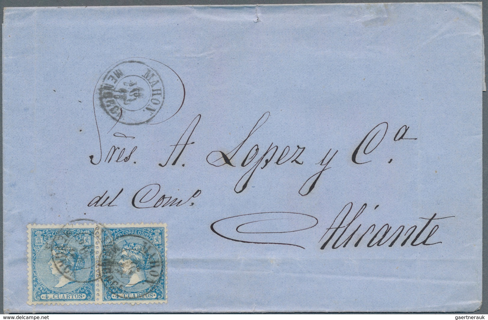 28253 Spanien: 1866/1867, Lot With 76 Franked Domestic Covers With 4 Cs Blue (Mi.74 And 81), I.a. Cover Wi - Oblitérés