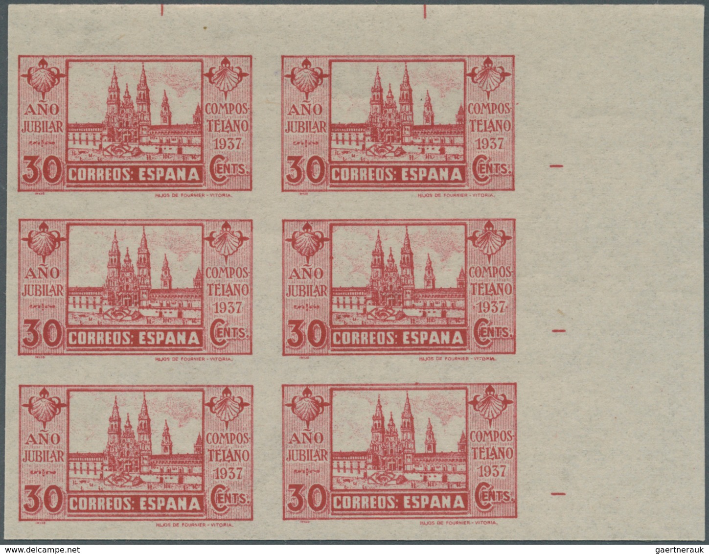 28261 Spanien: 1937, Jacobus Of Compostela 30c. Carmine In A Lot With About 155 IMPERFORATE Stamps Incl. L - Oblitérés