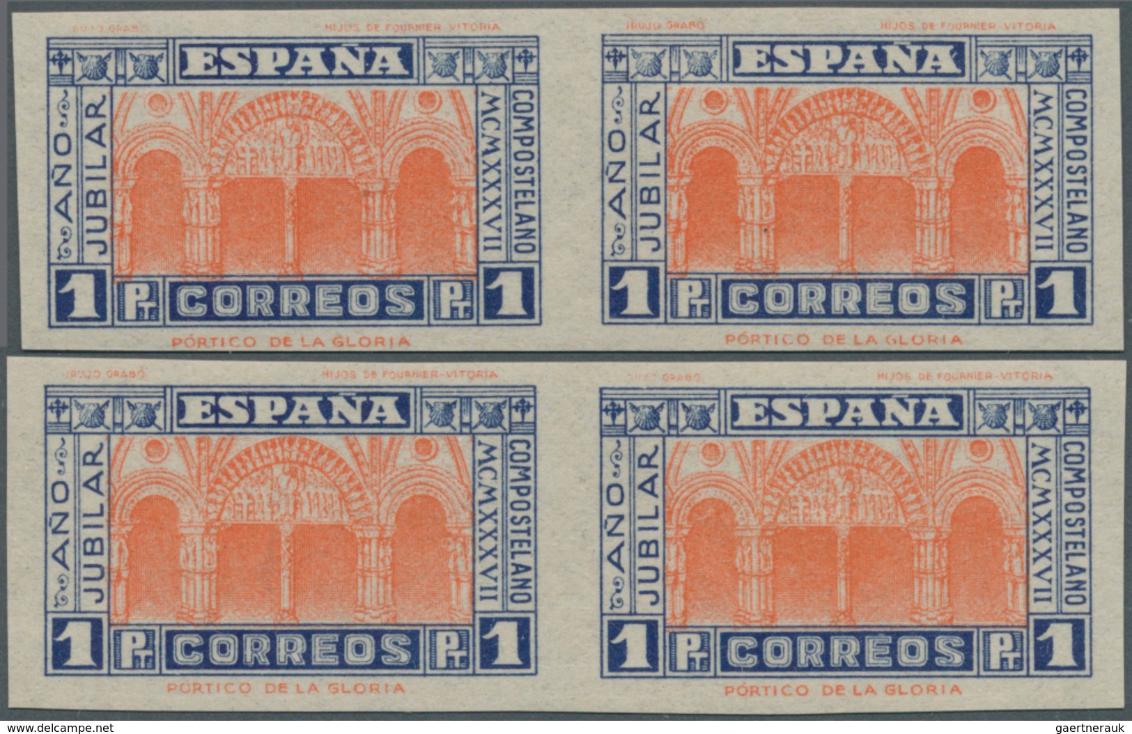 28261 Spanien: 1937, Jacobus Of Compostela 30c. Carmine In A Lot With About 155 IMPERFORATE Stamps Incl. L - Oblitérés