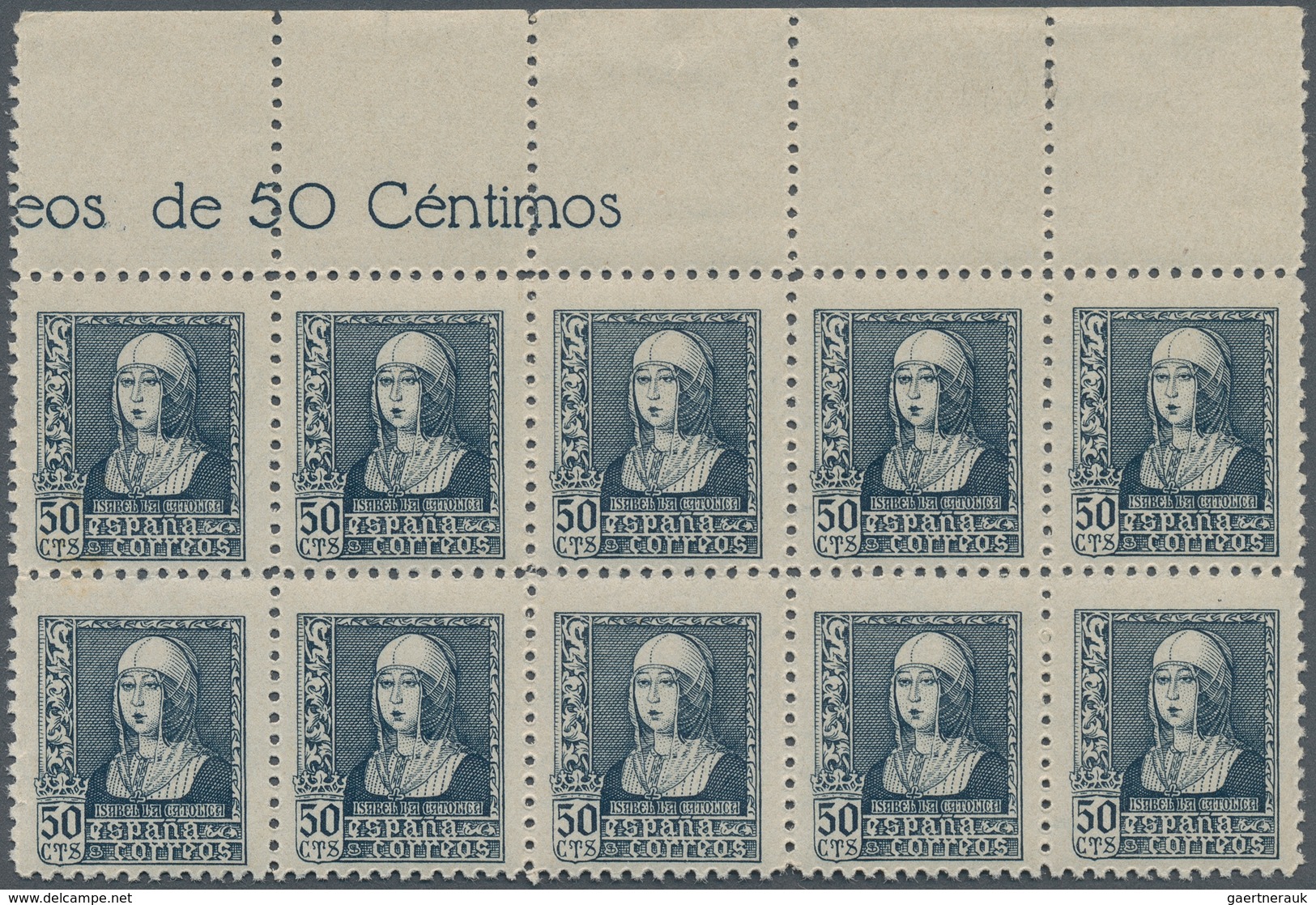 28262 Spanien: 1938/1939, Queen Isabella Definitives Complete Set Of Six In A Lot With 20 Sets In Two Bloc - Oblitérés