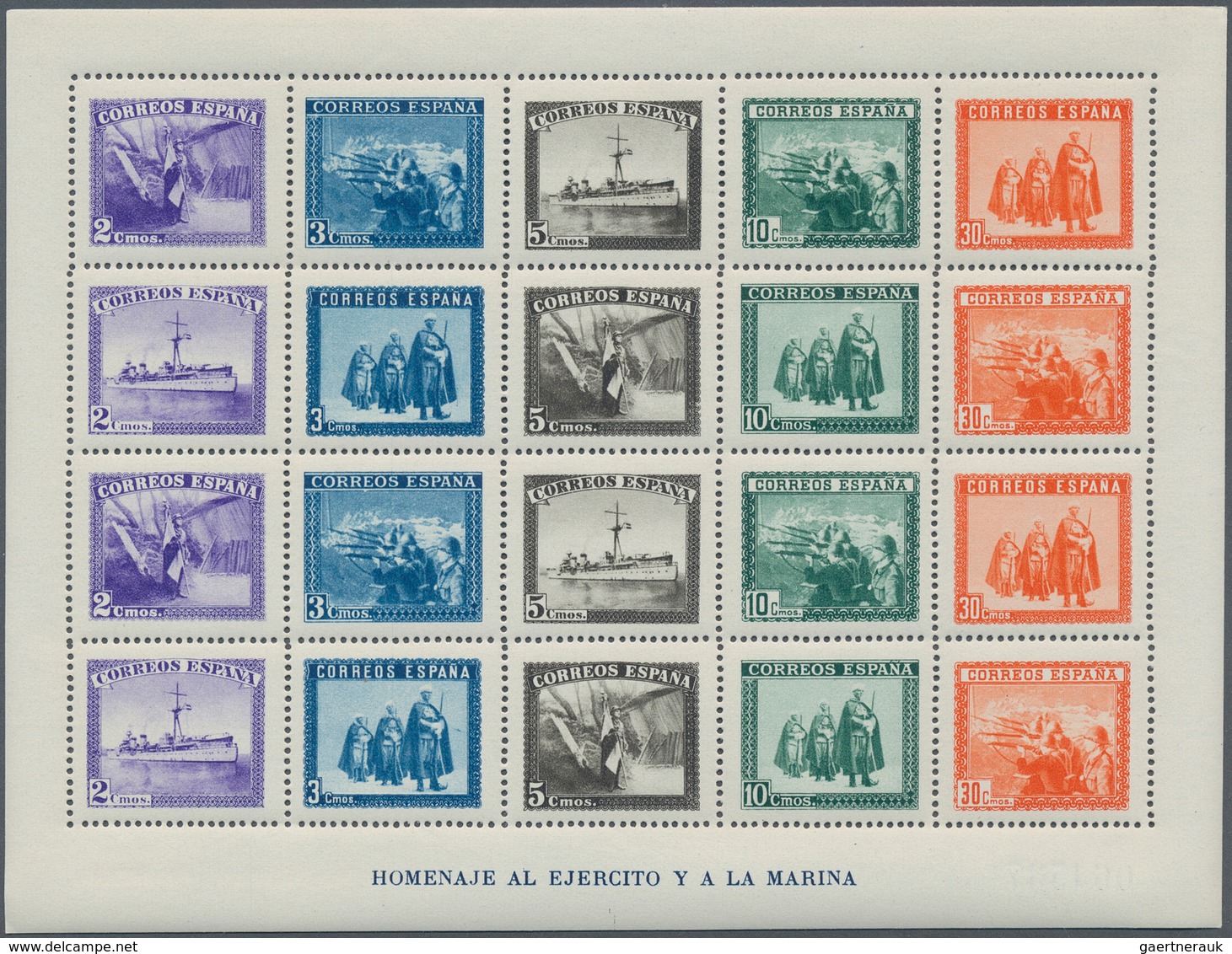 28263 Spanien: 1938, Army And Navy Perforated Miniature Sheet In A Lot With 70 Miniature Sheets Numbered O - Oblitérés