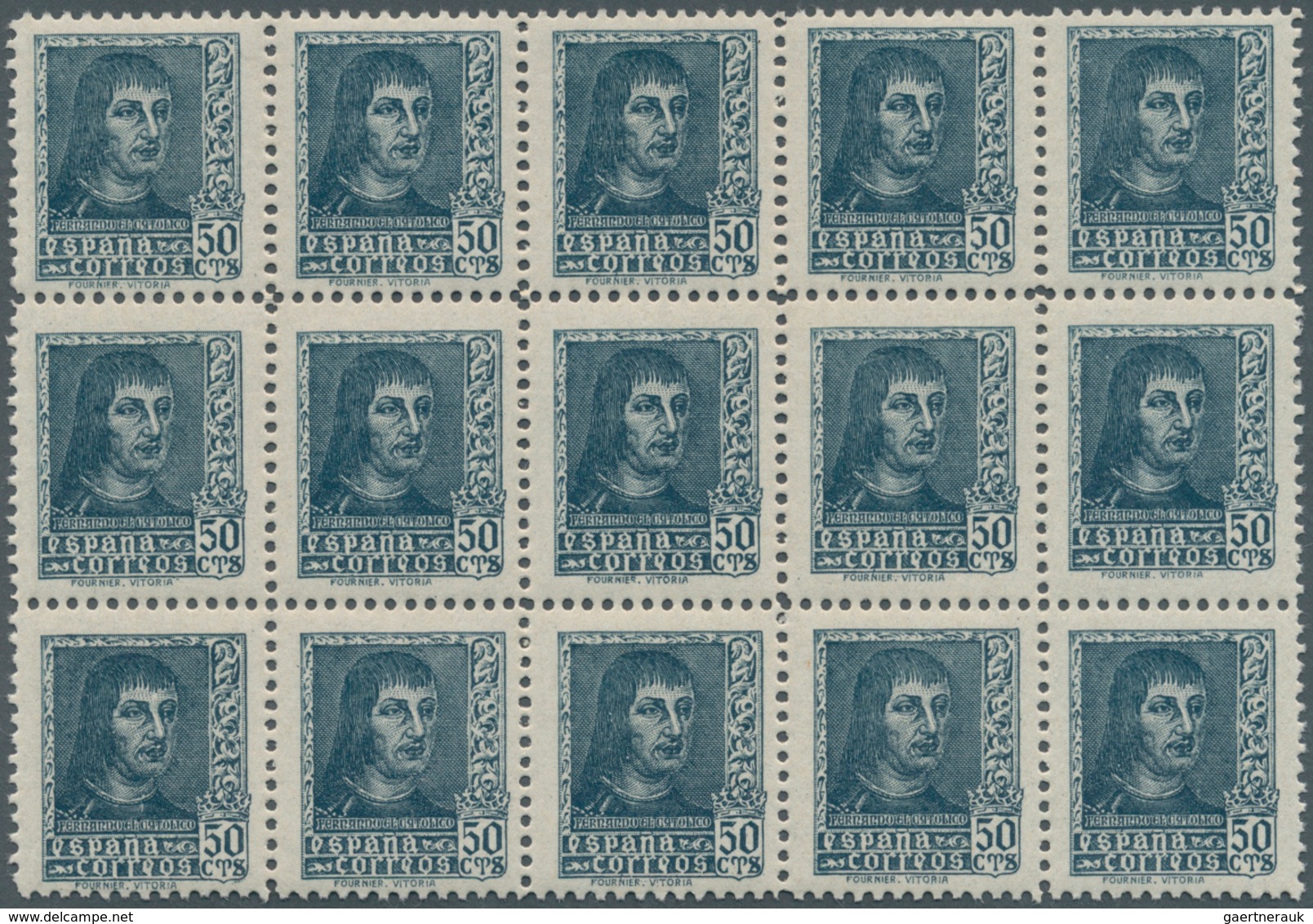 28264 Spanien: 1938, Ferdinand II. NOT ISSUED Definitive Stamp 50c. Greyish-blue (issued Only With Airmail - Oblitérés