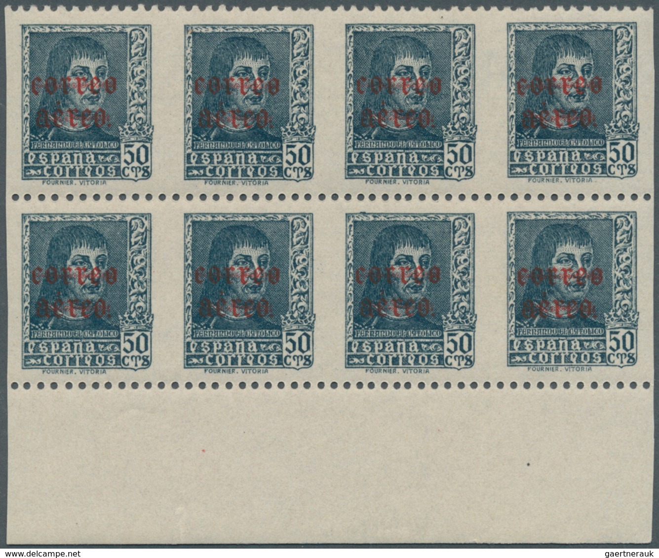 28265 Spanien: 1938, Ferdinand II. NOT ISSUED Definitive Stamp 50c. Greyish-blue With Red Opt. 'correo Aer - Gebraucht