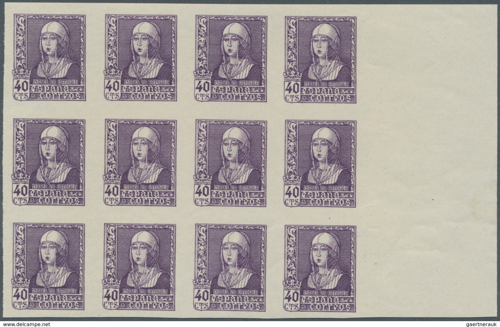 28266 Spanien: 1938, Queen Isabella Definitive 40c. Violet In A Lot With About 110 IMPERFORATE Stamps Incl - Oblitérés