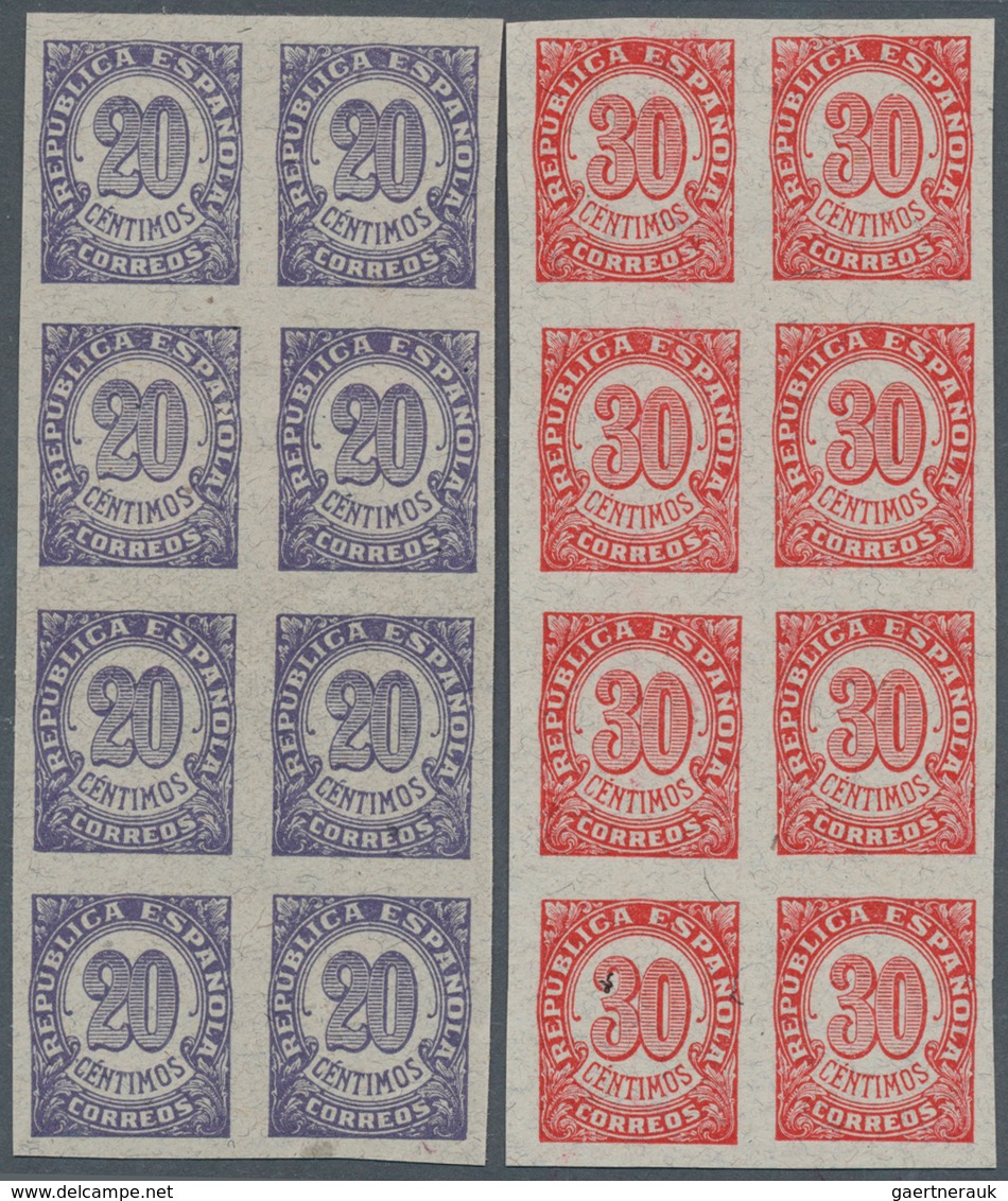 28268 Spanien: 1938, Numeral Definitives Two IMPERFORATE Values In Different Quantities Incl. 20c. Violet - Oblitérés