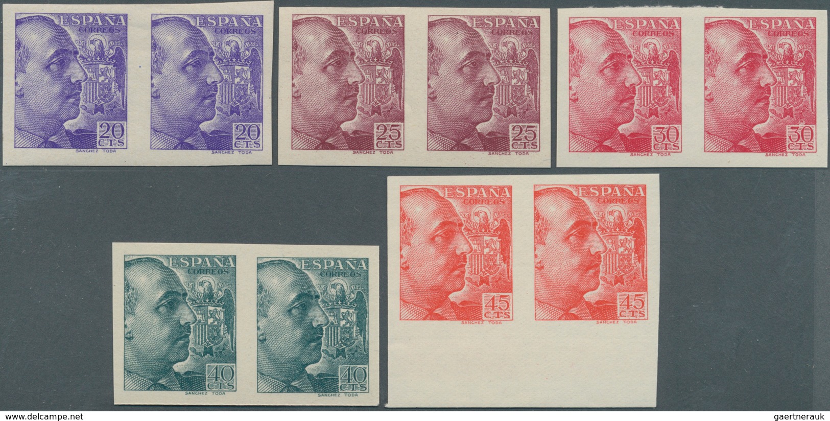 28271 Spanien: 1939/1940, General Franco Definitives Five Different Values In A Lot With 425 IMPERFORATE S - Oblitérés