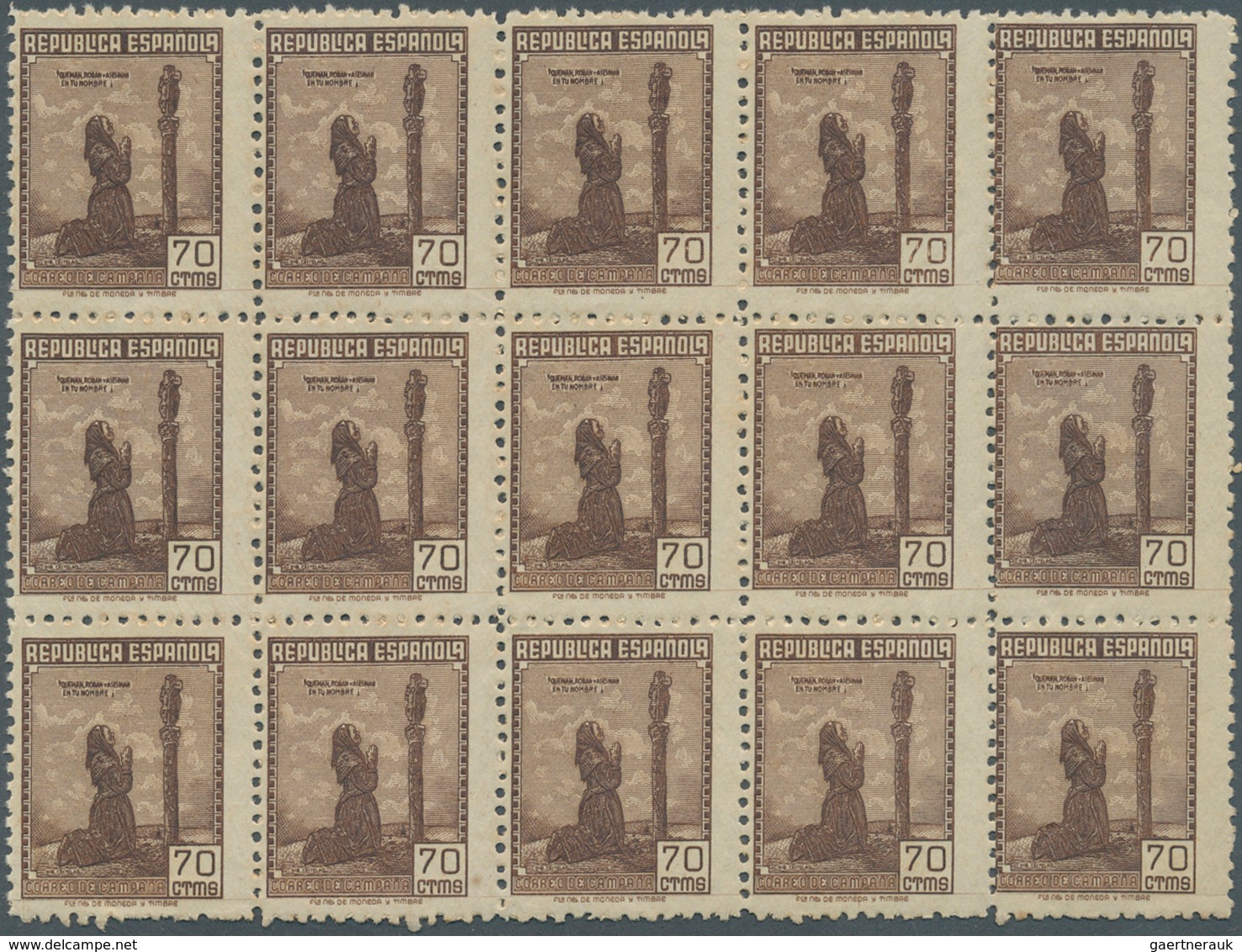 28273 Spanien: 1939, Forces Mail Issue NOT ISSUED 70c. Stamp Showing Female Prayer In An Investment Lot Wi - Oblitérés