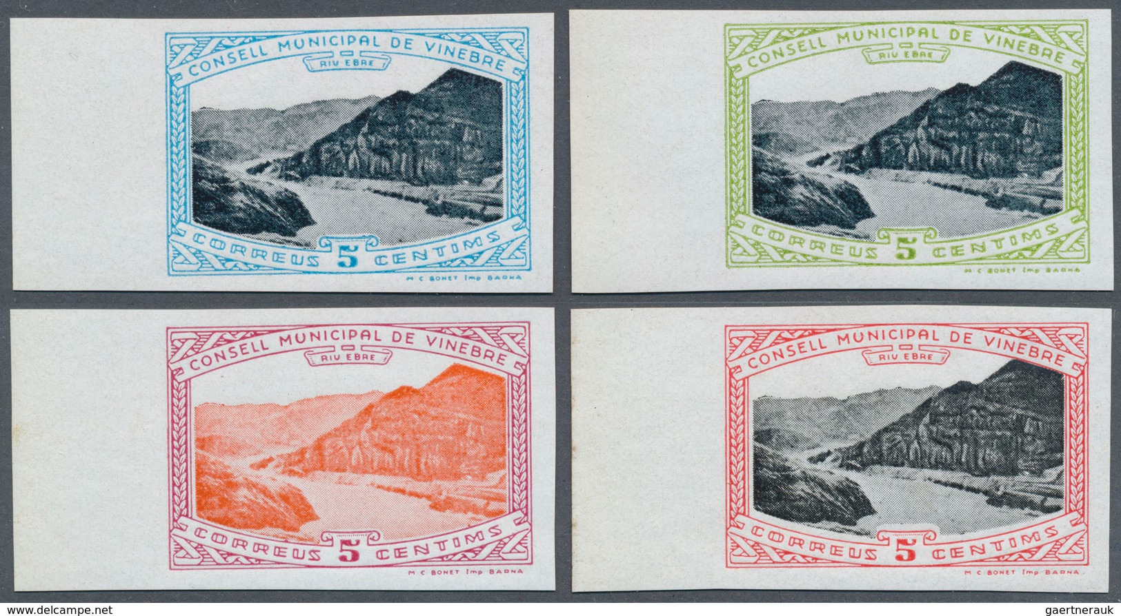 28304 Spanien - Lokalausgaben: 1920 (ca.?), VINEBRE: Enormous Accumulation Of Local 5 Cents Stamps 'CONSEL - Emissions Nationalistes