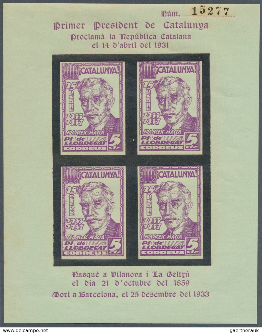 28305 Spanien - Lokalausgaben: 1937, CATALUNA: Accumulation Of Two Different Local 5 Cents Stamps 'PI DE L - Emissions Nationalistes