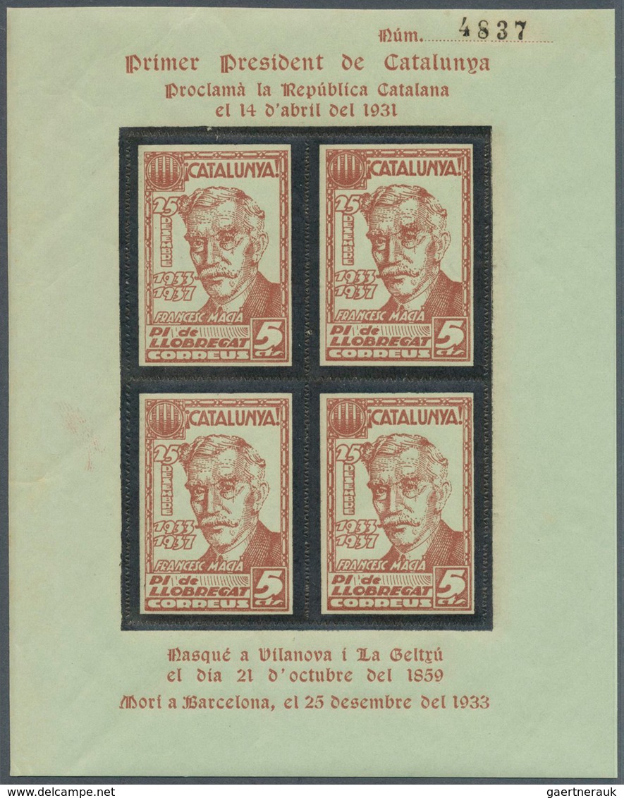28305 Spanien - Lokalausgaben: 1937, CATALUNA: Accumulation Of Two Different Local 5 Cents Stamps 'PI DE L - Emissions Nationalistes
