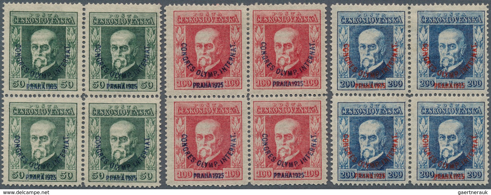 28330 Tschechoslowakei: 1919/1925. Stamps From 1919 Plus Set "Olympic Congress" In Blocks Of 4. Mint, NH. - Lettres & Documents