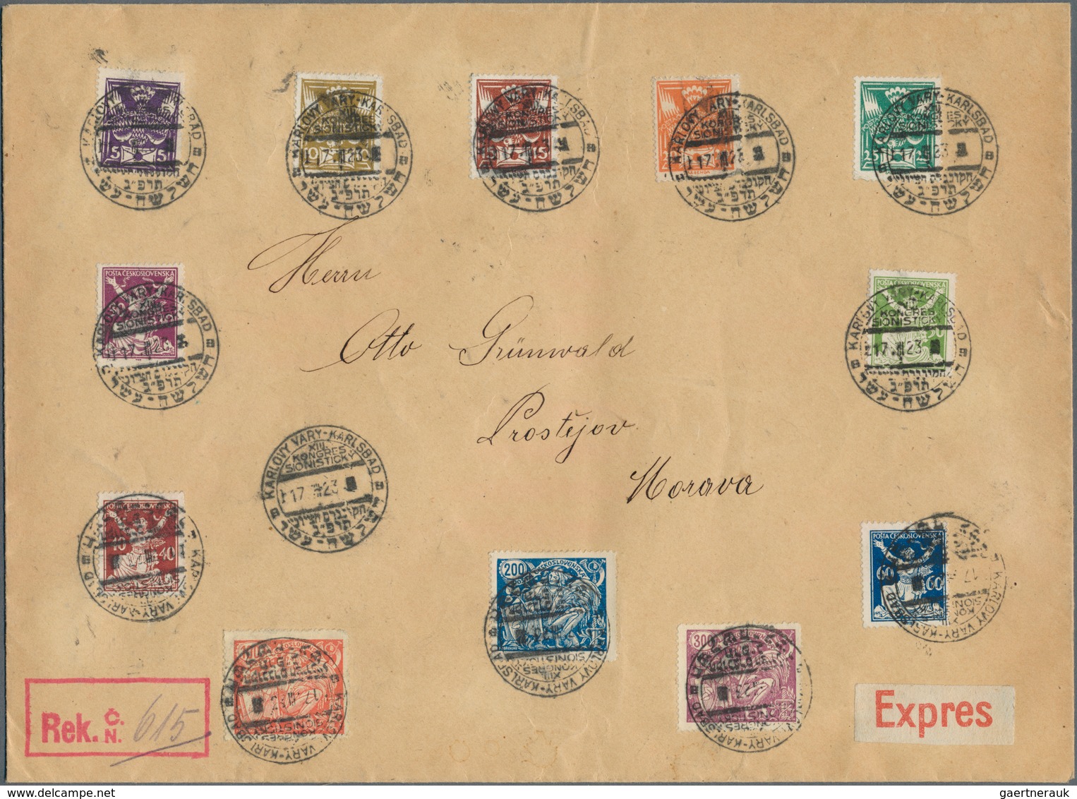 28342 Tschechoslowakei - Stempel: 1921/1923, ZIONIST CONGRESS KARLOVY VARY, Collection Of Nine Covers And - Sonstige & Ohne Zuordnung