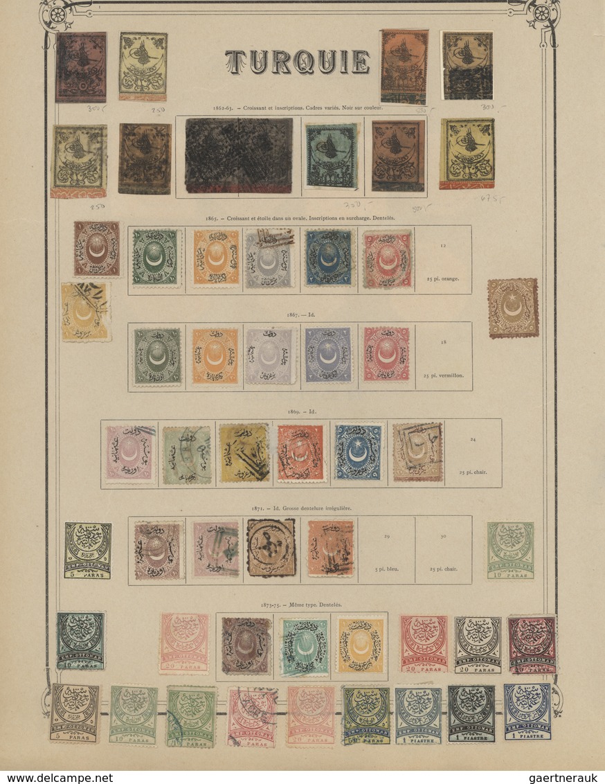 28365 Türkei: 1869/1920, Collection Old Old Pages (stamps Hinged On Both Sides) Starting With Nine Stamp A - Lettres & Documents