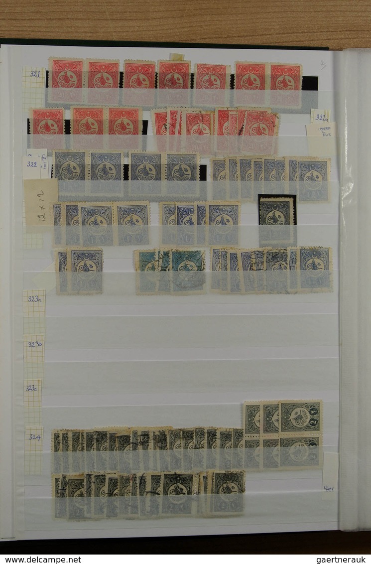 28374 Türkei: 1908-1915. Small, Mostly Used, Somewhat Specialised Stock Turkey 1908-1915 In Stockbook. Lot - Lettres & Documents