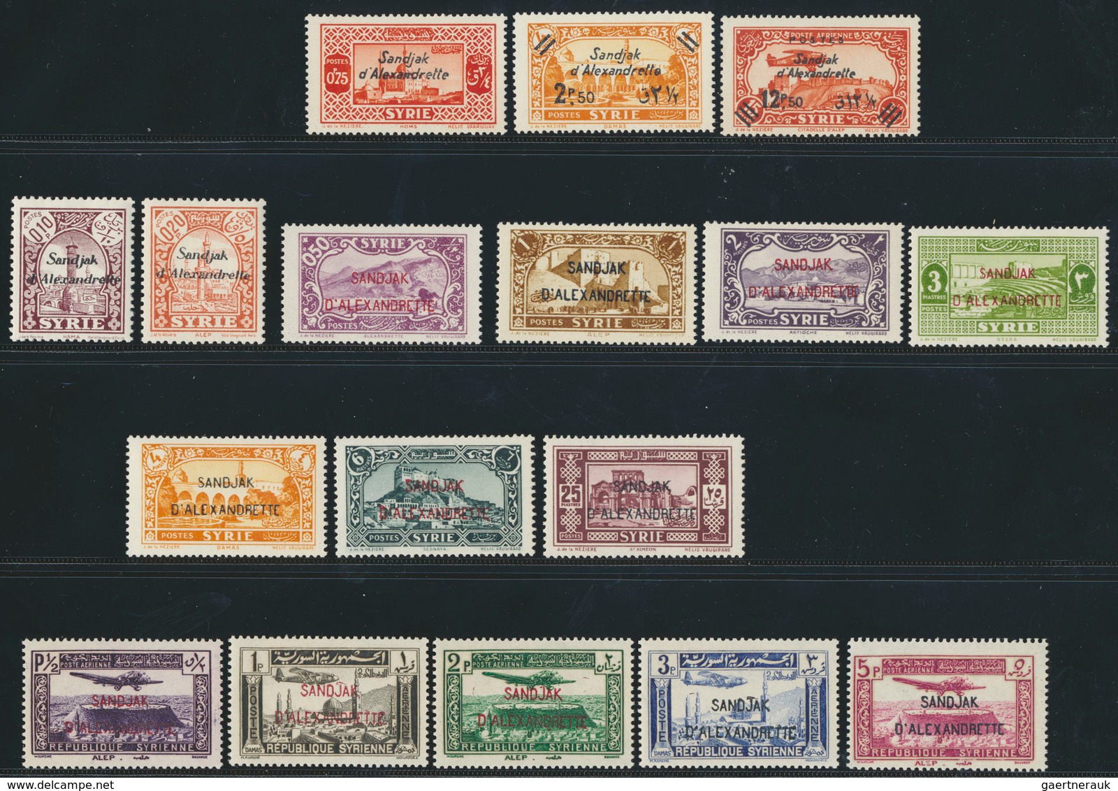 28388 Türkei - Alexandrette: 1938, Alexandrette Complete Mint Never Hinged Set Of 31 Values, Isf. Catalogu - Lettres & Documents