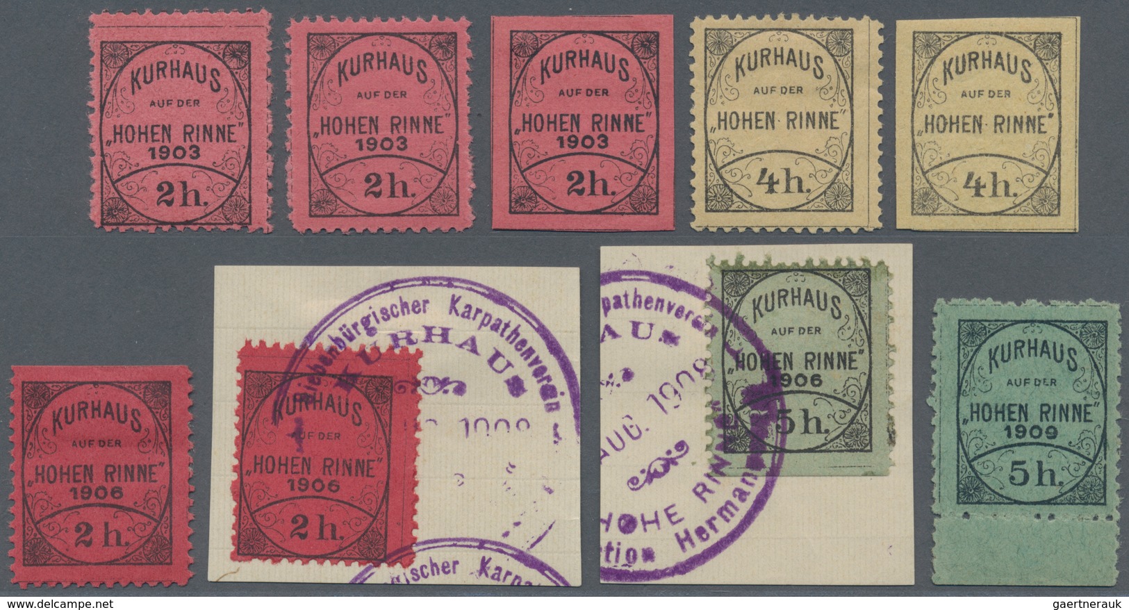 28463 Ungarn - Besonderheiten: HOHE RINNE HOTEL POST 1903/1909. Lot Of 9 Stamps, Thereof 7 Stamps Unused A - Altri & Non Classificati